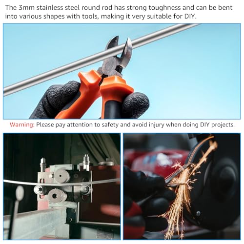 YAYODS 30 Stück Edelstahlstäbe 3mm x 300mm - 304 Edelstahl Solide Rundstab, Metallstange Rundstäbe, Rundstange für Bastelarbeit - Vollrundstab Rundstahl für DIY Handwerk Modellauto Flugzeug