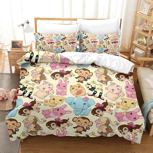 Housse de couette singe éléphant microfibre lit king finition premium zip