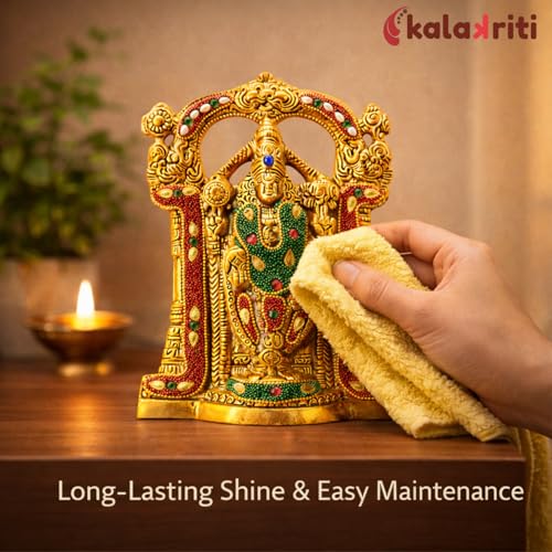 Image of Kalakriti Premium Stone Work Metal Gold Plated Tirupati Balaji Statue Wall Decor, Venkateswara Swamy Idol for Home Temple Religious Diwali Return Gift & Spiritual Decoration 1 Pc