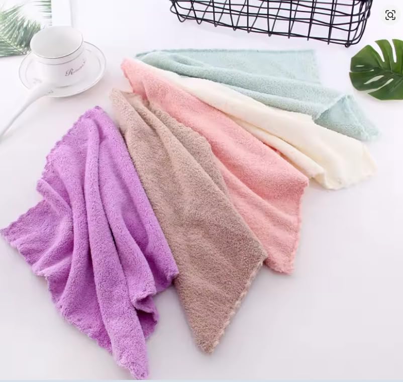Image of Little Boo Microfiber Coral Fleece Baby Face Towels, Soft and Absorbent Wash Clothes for Newborns, Infants and Toddlers, Cotton Wipes & Burp Cloths Size 25x25cm Multicolor (Pack of 5)