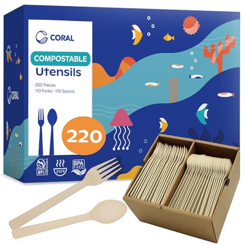 CORAL Compostable Spoons & Forks Set - 220 Pieces