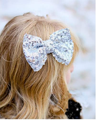 12 piezas moños de lentejuelas para niñas con clip de cocodrilo miniatura 4