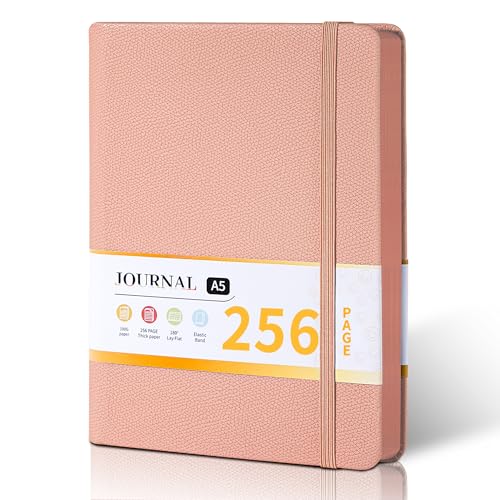 CAGIE Textured Hardcover Lined Journal for Women and Men, A5 Leather Journal Notebook with 256 Pages, 100GSM Paper – College Ruled Journaling Notebook for Writing, Work, School, Daily Diary