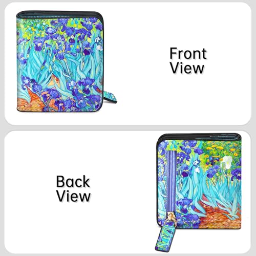 Image of Toughergun Irises Flower Floral RFID Small Wallet Women, Slim Thin Vegan Leather Bifold Wallet with Zipper Coin Pocket & ID Window, Cute Mini Travel Credit Card Holder Gift for Women Ladies Teen Girls