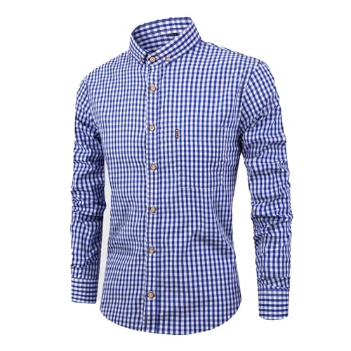 Generisch Trachtenhemd Herren Weiß Blau, Trachtenhemd Herren Slim Fit Trachten Karohemd Langarm Trachtenhemden Einfarbig Kariertes Hemd mit Tasche...