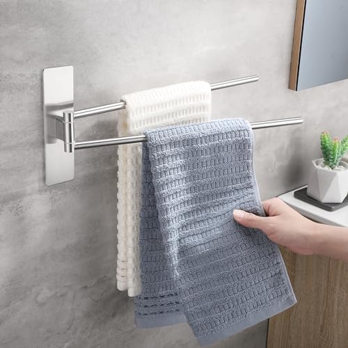 OETAMS Handtuchhalter Ohne Bohren 180° Schwenkbar Handtuchstange Selbstklebend Handtuchhalter 304 Edelstahl Badetuchhalter Doppelter Habdtuchhalterung Gebürstet Silber