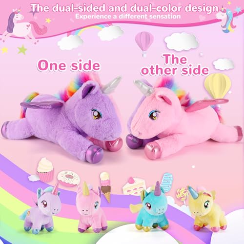 Image of 5 Pieces Unicorn Stuffed Animals - 1 Mommy Stuffed Unicorn with 4 Babies - Unicorns Gifts for Girls Ages 3-8, Unicorns Plush Toys for Christmas, Valentine's, Birthday Gifts (Pink & Purple)