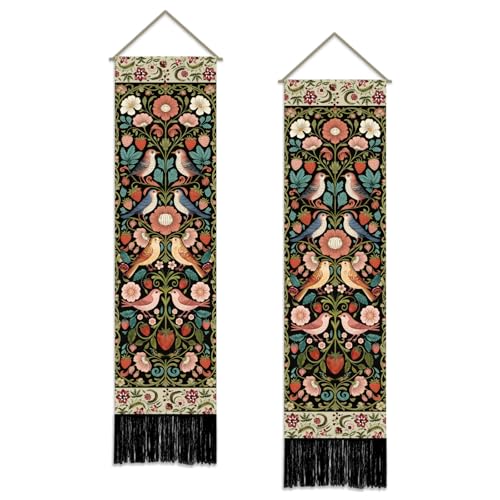 SUPERDANT 2 tapices de flores y pájaros retro de 130 x 33 cm en poliéster