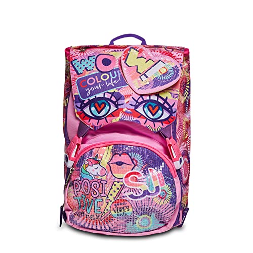 Sac à dos école fille grande capacité extensible rose avec système à bascule