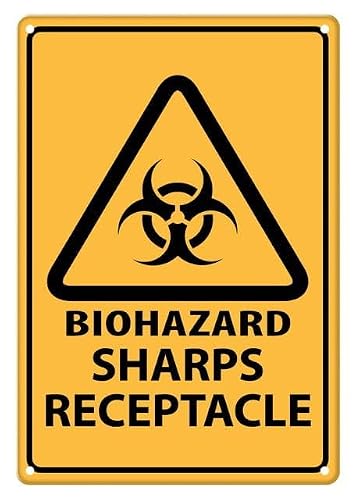 Caution Biohazard Sharps Receptacle Aluminum Tin Sign for Home Kitchen Wall Decor 8x12 Inch