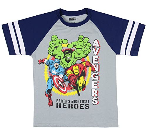 Marvel Avengers Boys' Hulk Iron Man Captain America Superhero Jersey Double Striped T-Shirt Tee2