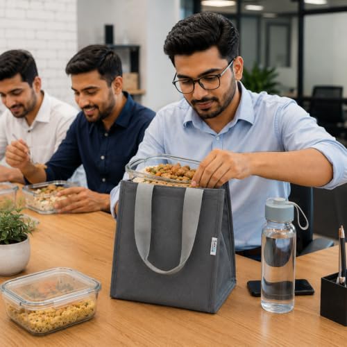 Image of SaleOn Insulated Lunch Bag for Office, School & Travel, Reusable Tiffin Bag with Aluminium Foil Lining, Durable Handles, Large Capacity Food Storage Bag with 1 Year Warranty