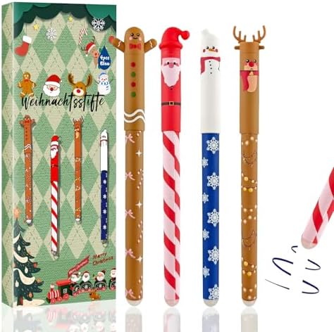 Radierbarer Kugelschreiber, Neuer Weihnachtsstifte 2025, 4 PCS Radierbare Stifte Weihnachten, Radierbarer Gelschreiber, Kawaii Schreibwaren für Kinder Studenten Schule Büro (Weihna