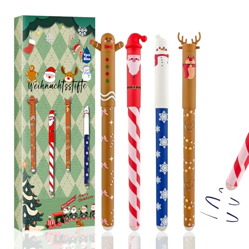 Flanliy Lot De 4 Stylo à Bille Effacable Noel 2025, Stylo Effacables ThèMe De NoëL Mignon, Stylos à Encre Gel EffaçAbles Noel 2025, Pour Enfants, éTudiants, éCole, Bureau