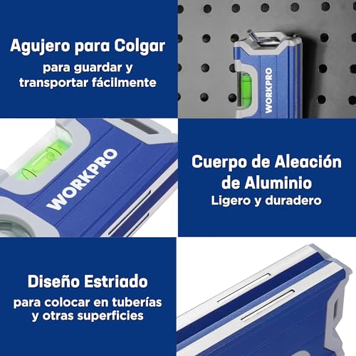 Miniatura 7 de Workpro Nivel Burbuja Magnético De Bolsillo 115 Mm, Medición Horizontal Y Vertical 2 En 1