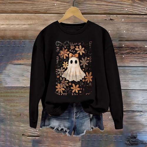 Halloween Sweatshirts for Women Spooky Season Casual Fall Tops 2026 Black - image 3