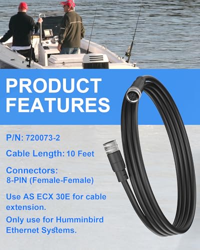 vhbw 720073-2 Ethernet Cable 10Ft AS EC 15E Replacement for Humminbird for All Helix 15, Helix 12, Helix 10, Helix 9, Helix 8, Helix 7, Apex Solix Onix Models