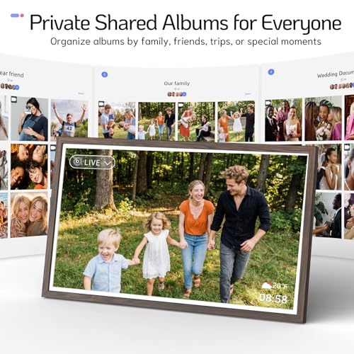 Image of NexFoto 32 inch Large Digital Picture Frame, WiFi Touchscreen Electronic Frame 64GB, Compatiable with Google Photos, Share Photos Videos via APP /USB for Family, Business, Gifts for Mom, Dark Wood