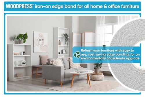 Image of WoodPress 3 inch Matt White Melamine Iron-On Edging - 25 ft Edge Tape - Pre-Glued Veneer Strip for Easy DIY - Edge Banding for Furniture Repair - Hot-Melt Backed Trim for Worktop, Shelf, Desk, Cabinet