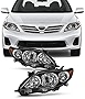 AKKON - For Black Bezel 2011-2013 Toyota Corolla Headlights Front Lamps Direct Replacement Left + Right Pair