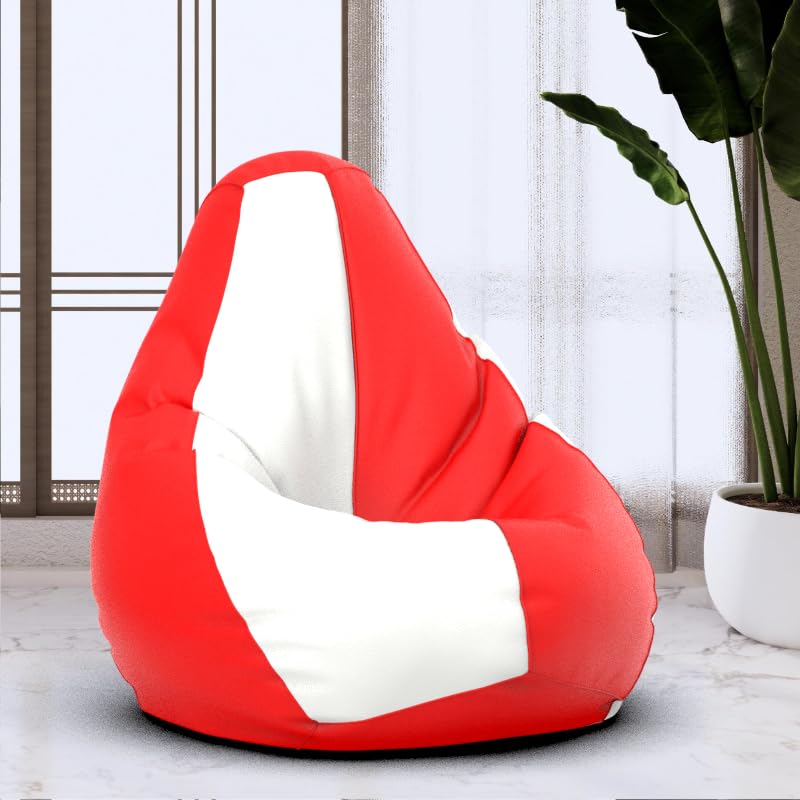 Bean Bag Chair Cover | Size: 4XL | Color: Red White | Without Beans | Premium Leatherette Cover (CMF 0568)-image-36