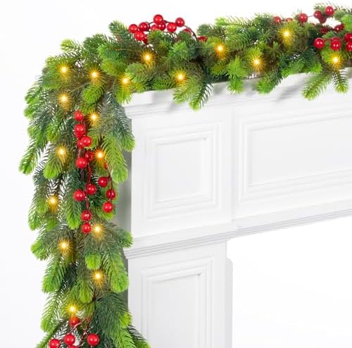 6FT Pre-Lit Christmas Garland with 30 LED Lights & 8 Modes, Light...