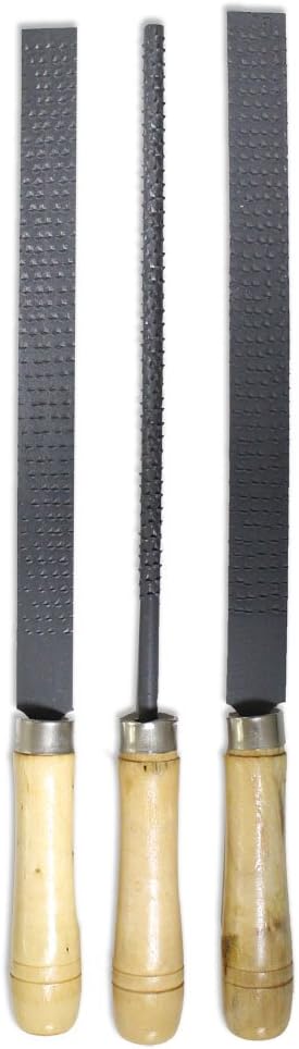 3 Piece Wood Rasp File Set | 8 (20.3 cm) Long Each | Wooden Handles | Varied Shapes