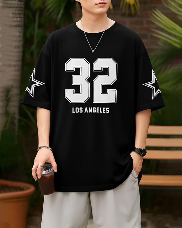 Image of AUSK Men's Half Sleeve Drop Shoulder Loose T-Shirt || Off Shoulder Printed Oversized Tshirt for Mens