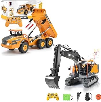DOUBLE E Volvo Remote Control Excavator + RC Dump Truck Toy