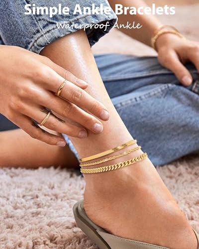 Image of ZHESHY Gold Silver Ankle Bracelets for Women 14K Gold Plated Anklets for Women Waterproof Cuban Link Heart Chain Anklets Set Non Tarnish Dainty Layered Anklet Bracelets for Women Summer Beach Jewelry