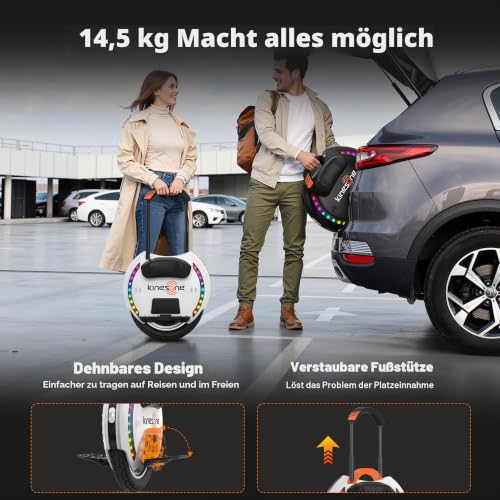 Kingsong Elektro-Laufrad KS-14D, Erwachsene,Weiß, 800W Motor, Reichweite bis zu 40km, 20km/h begrenzt, 14\ Luftreifen, Lautsprecher und Bluetooth