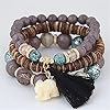 Caiyao Bohemian Stackable Wood Wooden Beads Elephant Charm Tassel Stretchy Bracelet Set for Women Men Multilayered Multicolor Acrylic Resin Seeds Bracelet Ethnic Jewelry Gift-A elephant #3