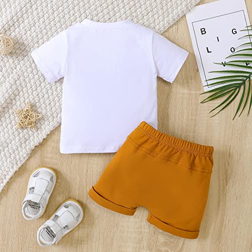 Conjunto de roupas de verão para bebês meninos 2 peças com estampa de letras e manga curta, Branco,