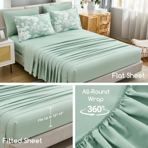 Image of DJY Floral Green Comforter Set-King Size 7 Piece Bed in a Bag,Queen Comforter Set with Sheets,Farmhouse Comforter