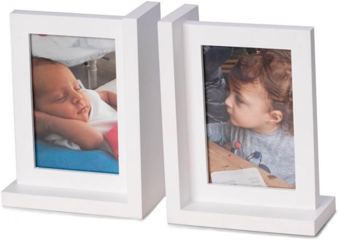 Bey-Berk Personalized Kennedy Wood Picture Frame Bookend (White, Set of 2), Solid Wood L-Shaped 4x6 Double-Sided Photo Book Ends with Custom Text, 6" x 3" x 8.25" with Felt Pads