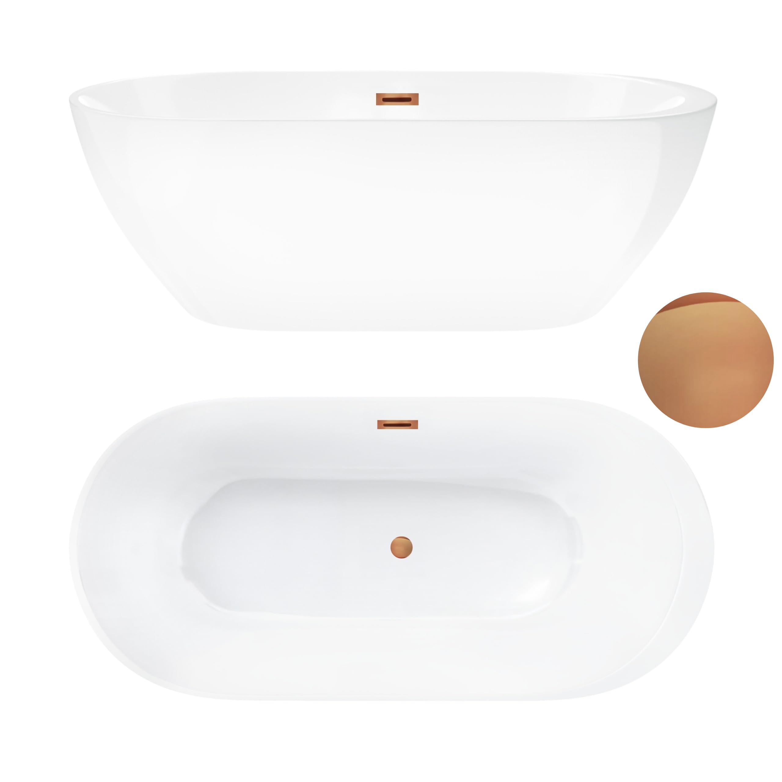 AquaUno - Vasca da bagno autoportante, 170 x 80 cm, colore bianco, scarico