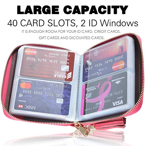Easyoulife Womens Credit Card Holder Wallet Zip Leather Card Case Rfid Blocking (Rose) #TOP2