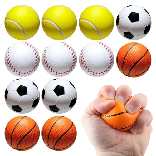 Xiuyer Palla da Calcio in Spugna, 12pcs Mini Palloni Sportivi Palline Antistress in PU Palloni da Basket Palline da Tennis Palline da Baseball per Interni Esterni Feste Sportive Regali