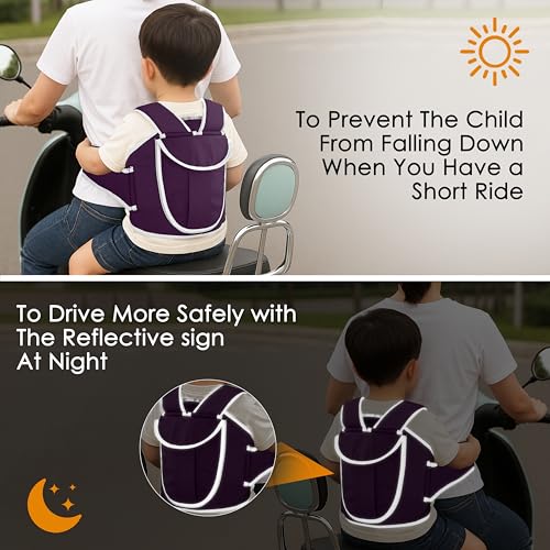 Image of BabyGo Kids Safety Belt for Two Wheeler with Reflective Strips, Portable Baby Safety Belt for 2 Wheeler| Double Buckles for Extra Safety for Kids (Purple)