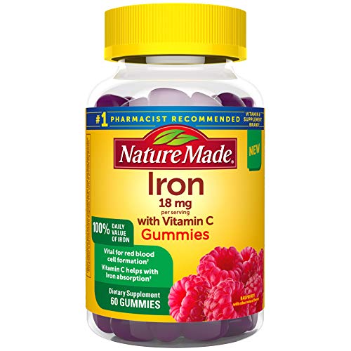 Nature Made Iron Gummies 18 Mg with Vitamin C, for Red Blood Cell Support, Raspberry, 60 Count