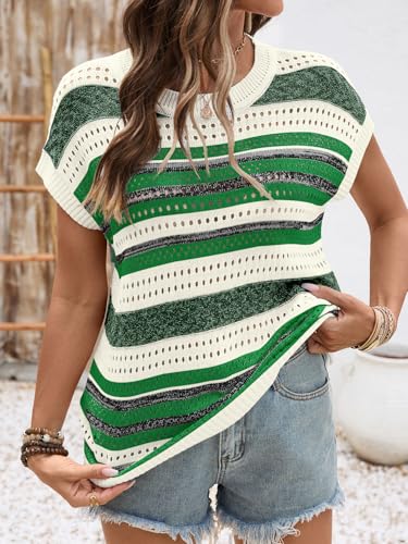 Image of Ivicoer Womens Spring Summer Tops Crochet Cap Sleeve Sweater Hollow Out Beach Vacation Clothes Trendy 2026 Loose Fit