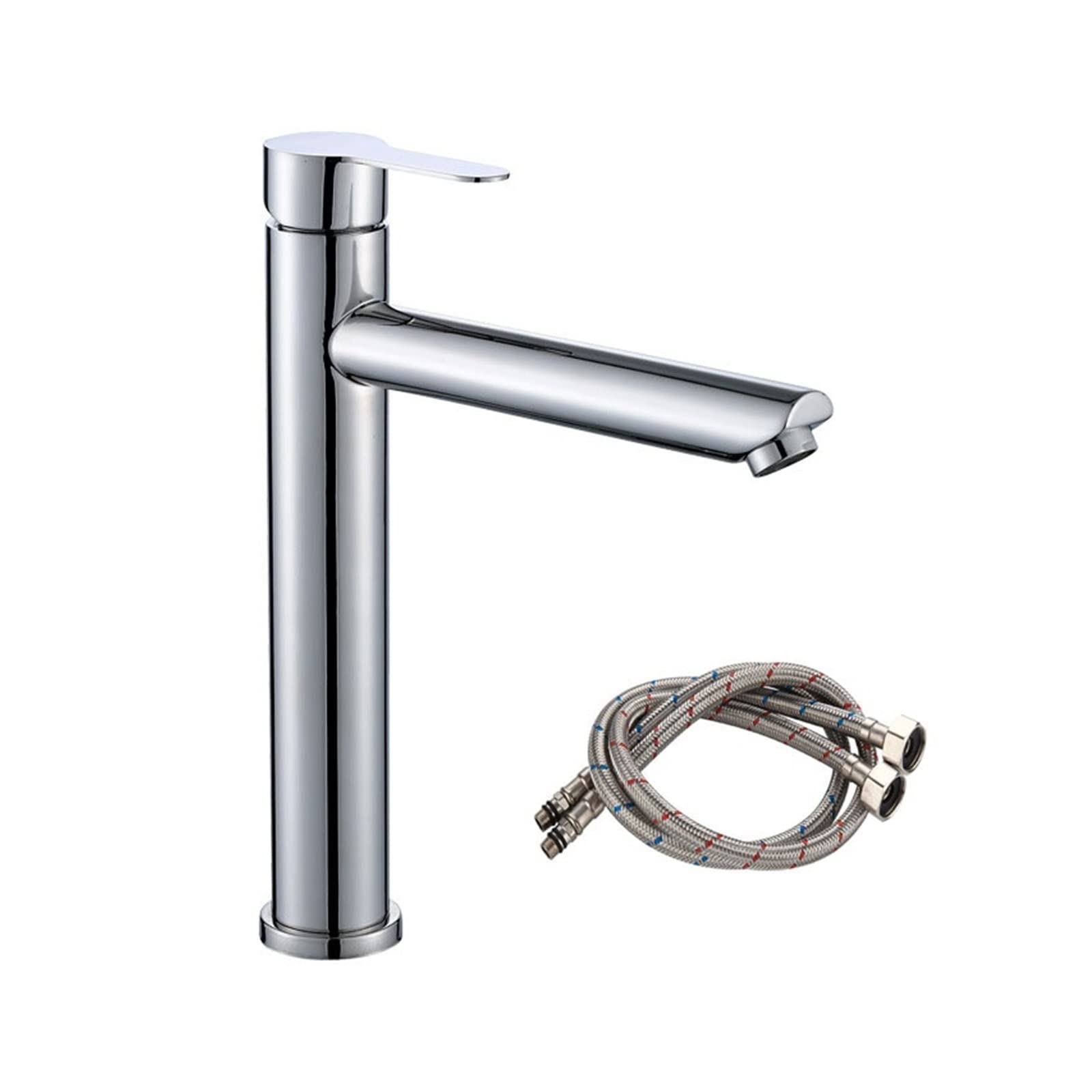 Robinet de lavabo eau chaude et froide avec bec allongé en inox chromé