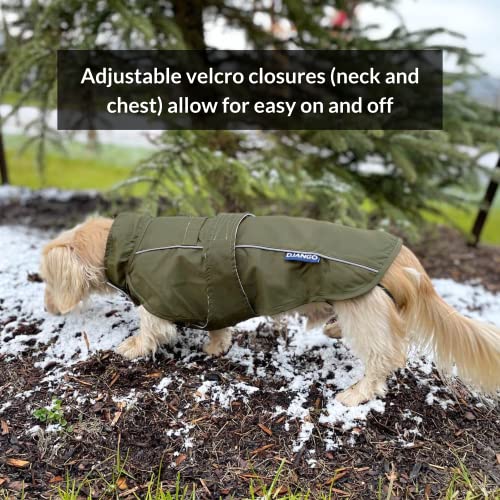 Django City Slicker All-Weather Dog Jacket & Water-Repellent Raincoat With Reflective Piping (Small, Kombu Green) #TOP6