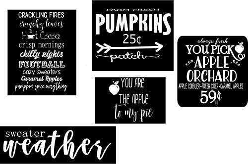 Walls with Style Fall Signs, Pumpkins, Apples Sweaters Cracking Fires, Pie, Decals for DIY Signs, Stencils (All 5 Designs, One Time use Stencil for Painting)