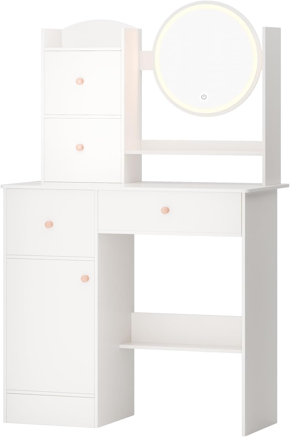 BENBOR メイクアップバニティデスク ミラーとライト付き 明るさ調節可能 ドレッシングテーブルセット 引き出し4個付き オープン