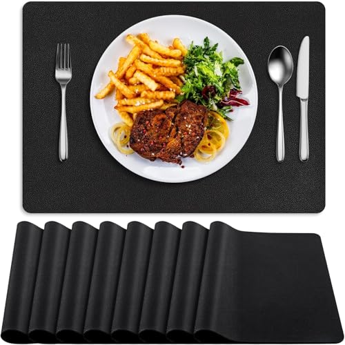 BARTHKIT Placemats, Heat Resistant Placemats for Dining Table Set of 8, Luxury Leather Placemat Double Layer, Waterproof Table Mats Easy to Clean for Dining Kitchen Coffee Office Table, Black by BARTHKIT - Used condition - CA$11.55