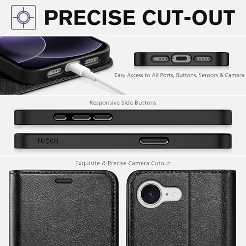 TUCCH Case for iPhone 17e, Wallet case for 16e, Stand [RFID Blocking] 4 Card Slots Protective TPU Inner Shell, PU Leather Magnetic Shockproof Flip Cover Compatible with iPhone 17e/16e, Textured Black by TUCCH - Image 8