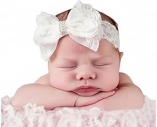 EvoNest White Crystal Lace Bow Headband | Premium & Stylish Hair Accessory for Baby Girls (3-12M) - White Price In India