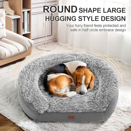 Image of 3.7 inch Thickened Orthopedic Dog Beds for Medium Dogs, Supportive Dog Sofa Bed with 28D Egg-Crate Foam, Removable Washable Plush Cover, Waterproof Lining, Half-Round Design for Puppy,Senior Dog