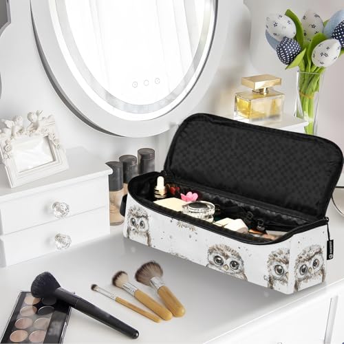 Funda de viaje 2 en 1 para rizador y plancha de pelo, con estera resistente al calor y cremallera, anti-polvo, blanca con diseño de búho miniatura 7